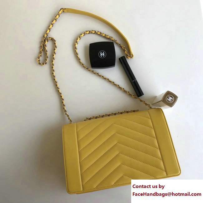 Chanel Lambskin & gold metal Chevron small/medium Flap Bag yellow